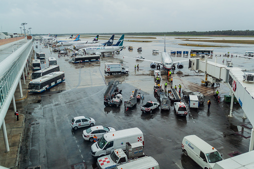 Cancun, Mexico - Feb 24, 2016: Airplanes at Cancun International Airport Mexico