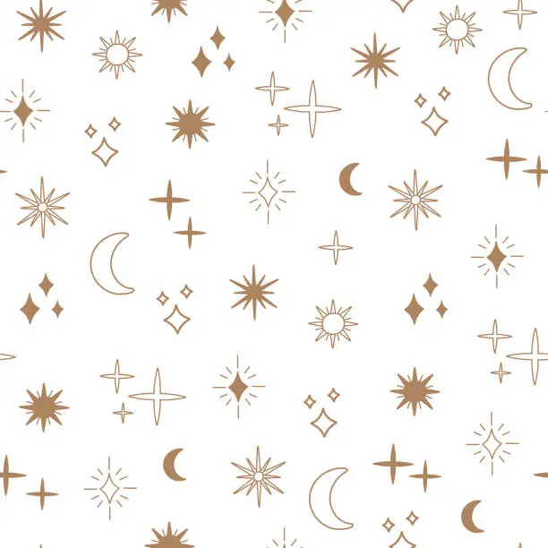 Vector illustration of Boho astrology and star seamless pattern, magic celestial night concept