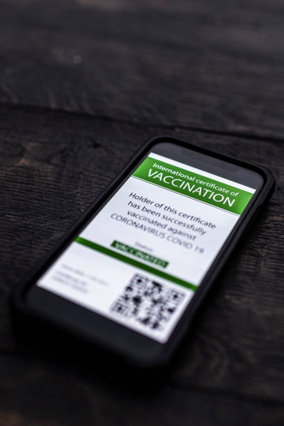 istock Smartphone displaying international certificate of vaccination for COVID-19 1311158500