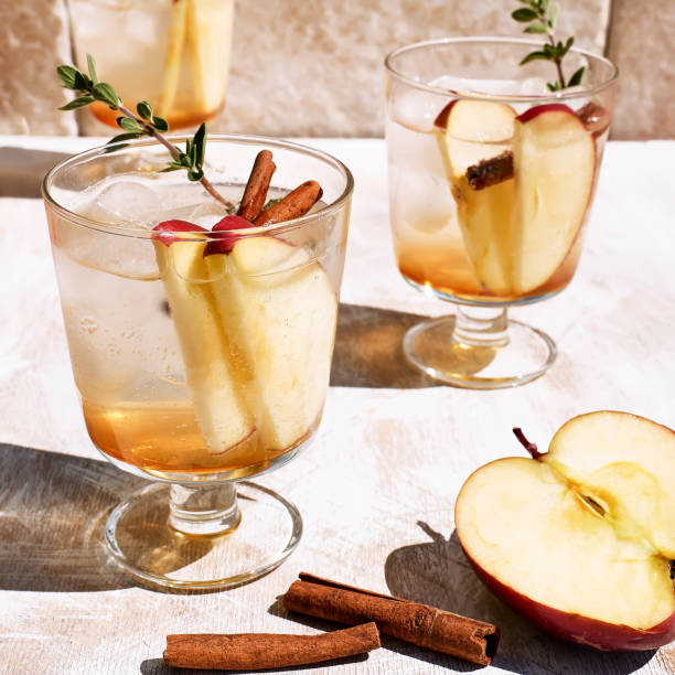 istock Fresh and healthy cocktail or mocktail with apple, ice, cinnamon and herbs. Refreshing summer drink. Light and shadows. 1311158648