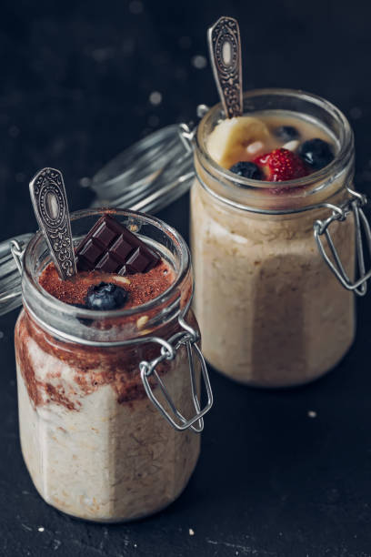 istock Breakfast overnight oats with chocolate and fruit 1311158806