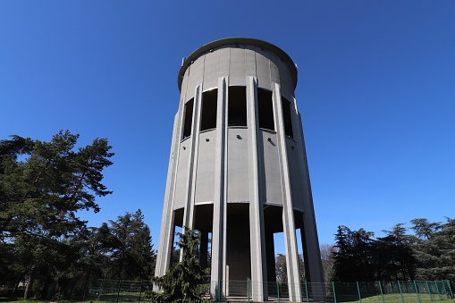 The water tower of Bron in the park of Parilly, built in 1954, city of Bron, department of the Rhône, France