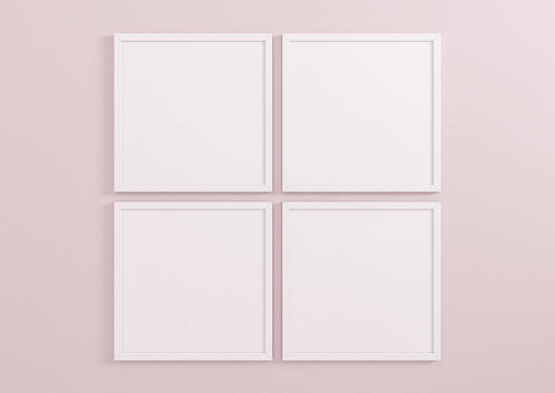 istock Four 10x10 Square white Frame mockup on pink wall. 1311165606