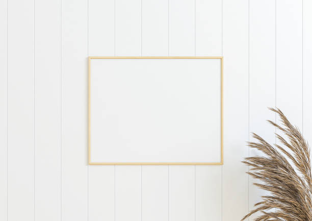 istock Single 8x10 Horizontal wooden Frame mockup on white wooden wall. 1311165817