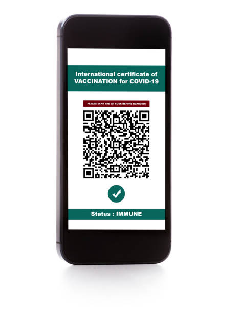 certificate of vaccination on the smartphone certificate of vaccination on the smartphone

++NOTE++
QR code is fake and the design has been designed by myself vaccine passport photos stock pictures, royalty-free photos & images