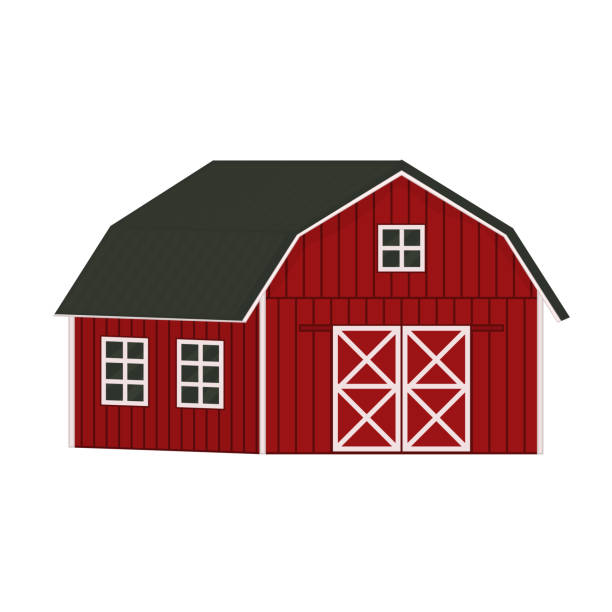 Doodle Cartoon Alone Red Wooden Barn House Gray Roof Windows And Doors With  Crossed White Boards Vector Outline Isolated Hand Drawn Illustration On  White Background Front And Side View Stock Illustration -
