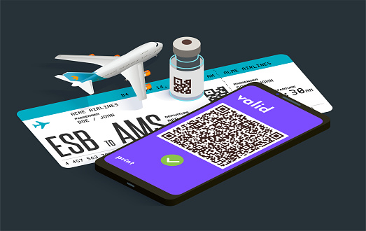 digital passport with boarding pass concept. 26.6° isometric projection