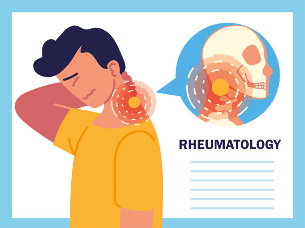 ilustraciones, imágenes clip art, dibujos animados e iconos de stock de cuello de enfermedad reumática - rheumatic