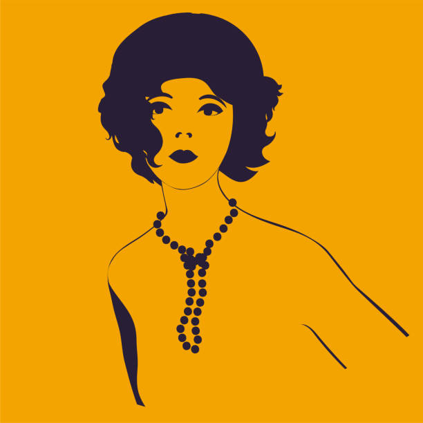 illustrazioni stock, clip art, cartoni animati e icone di tendenza di bruna aggraziata con una collana nera da vicino - short necklace