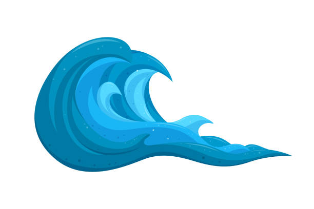 Tsunami waves. Seawater wave motion causing flood. Cartoon vector illustration Tsunami waves. Seawater wave motion causing flood. Cartoon vector illustration isolated on white background coil tubing stock illustrations