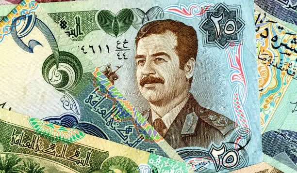 Money background from old paper currency of Iraq