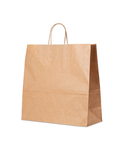 Blank brown shopping bag with clipping path. Paper bag