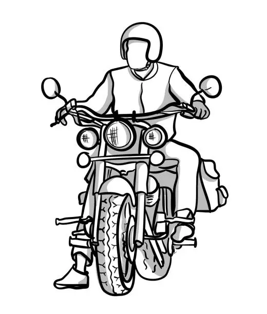 Vector illustration of Motorcyclist At A Streetlight