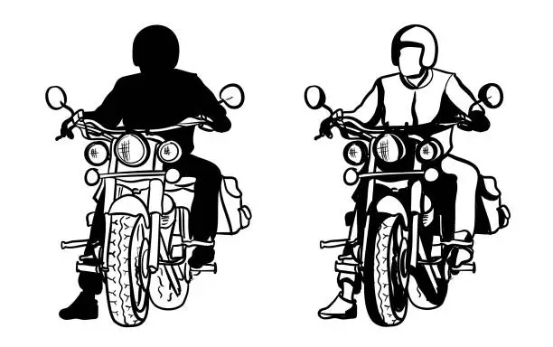 Vector illustration of Motorcyclist At A Streetlight Silhouette