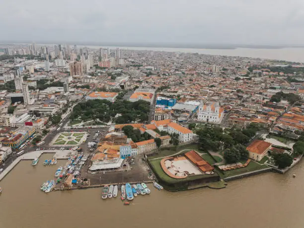 Aerial photo of the city of Belém in Pará, showing the Vero o Peso