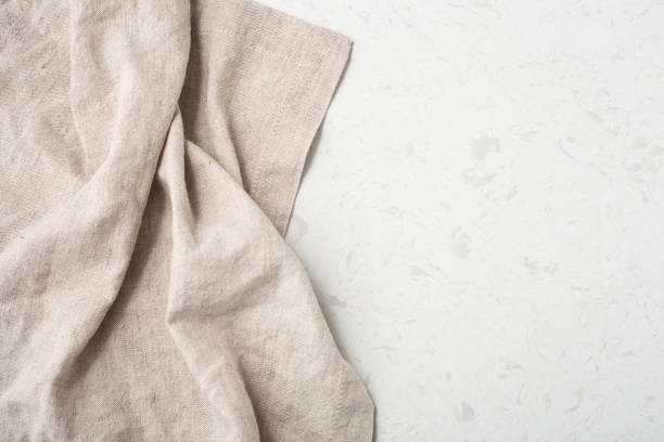 linen tablecloth on marble kitchen table - napkin imagens e fotografias de stock