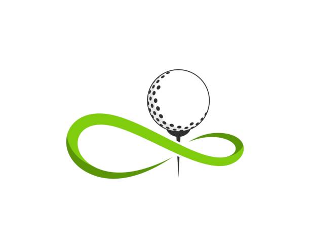 illustrazioni stock, clip art, cartoni animati e icone di tendenza di terra a sfioro con pallina da golf all'interno - golf ball circle ball curve