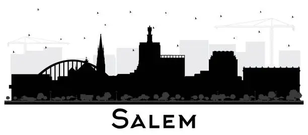 Vector illustration of Salem Oregon City Skyline Silhouette with Black Buildings Isolated on White.