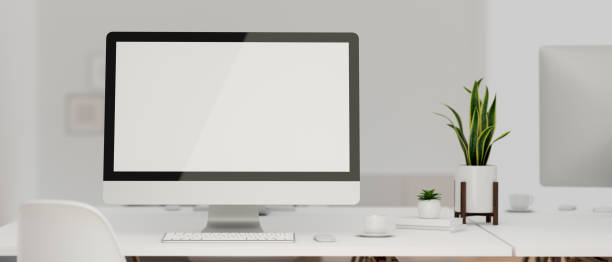 istock 3D rendering, minimal office desk with computer device, supplies and plant pot 1311207754