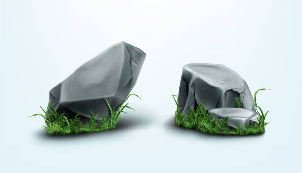 istock Rocks parts, boulders and gray stones with grass 1311207850