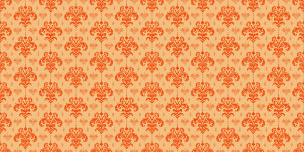 istock Vintage background pattern with floral ornaments in orange tones. Seamless wallpaper texture for your design. Vector image 1311210169