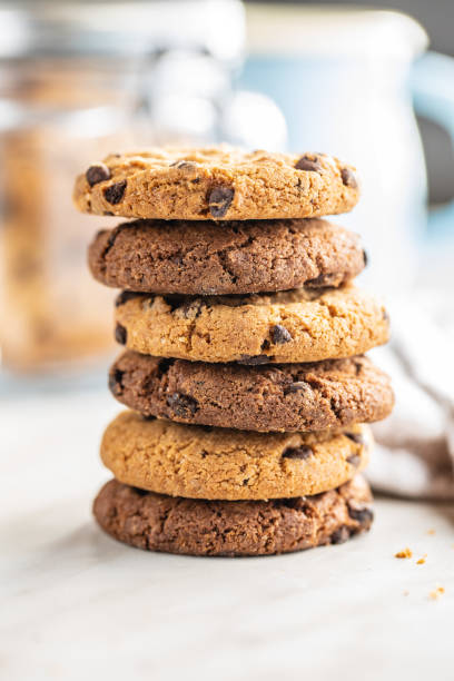 istock Tasty biscuits with chocolate. Sweet chocolate cookies 1311214382