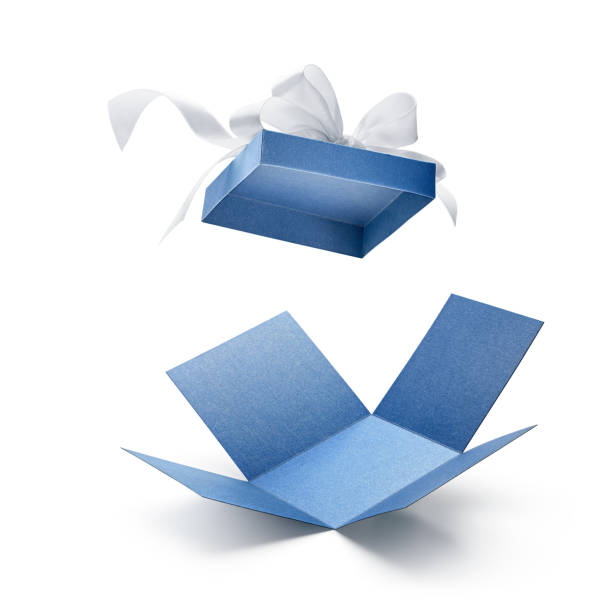 istock Surprise gift box, blue color open gift box isolated on white background 1311216910