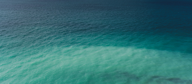 Bright turquoise sea surface, abstract nature background. Panormama banner format
