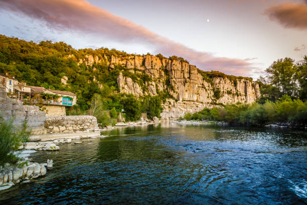 Sunset over the Ardeche River on a summer evening, France