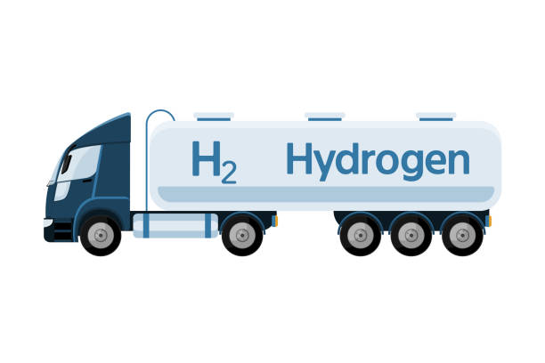 Truck with hydrogen tank trailer Truck with hydrogen tank trailer. Vector illustration tanker stock illustrations
