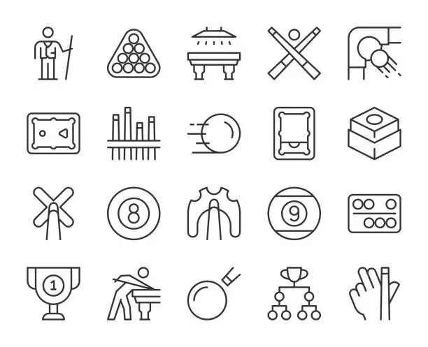 Vector illustration of Snooker and Pool - Light Line Icons