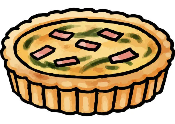 Vector illustration of [Hand-drawn vector illustration material] Bacon and spinach quiche lorraine
