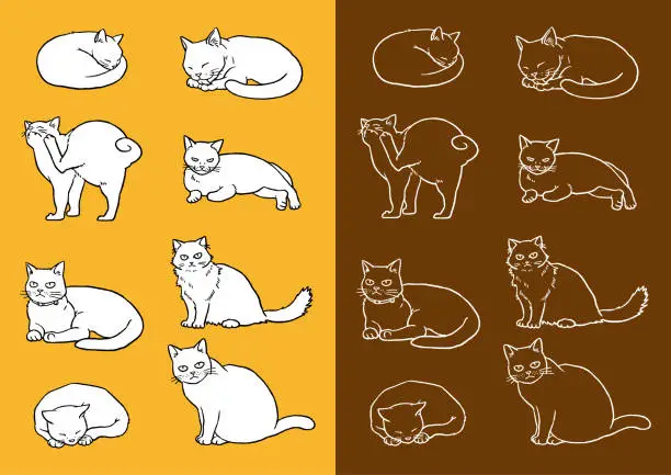 Vector illustration of [Hand-drawn vector illustration material] Illustrations of various cats
