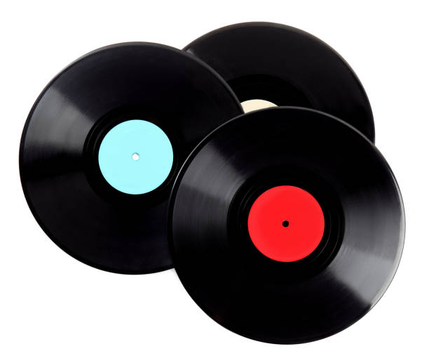 istock Black vintage vinyl records on white background 1311226271