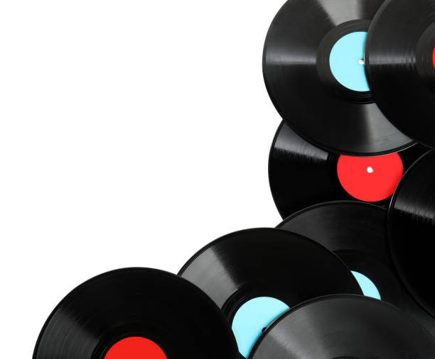 istock Vintage vinyl records on white background, top view 1311226327