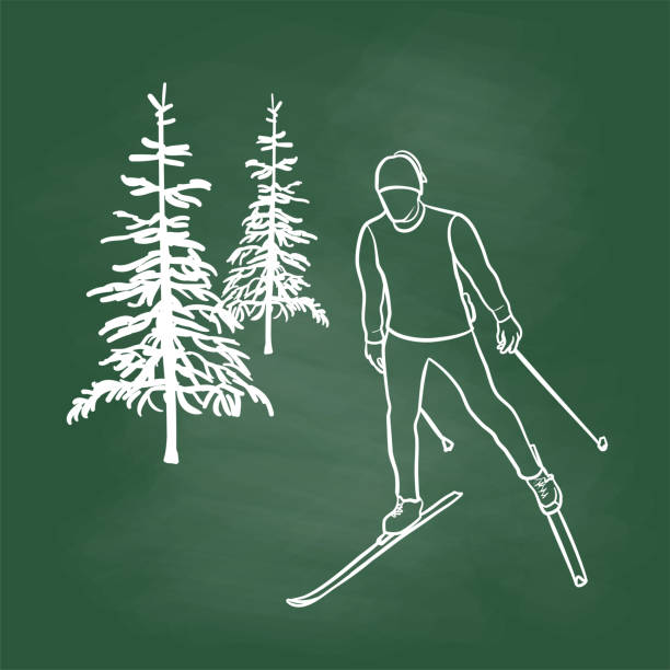 x-country skate deska do jazdy na nartach tablica - telemark skiing stock illustrations