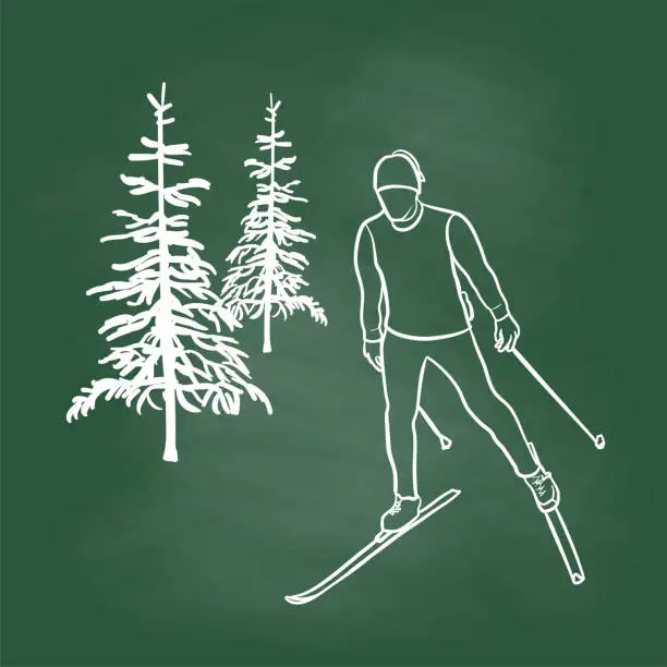 Vector illustration of X-Country Skate Skiing Chalkboard