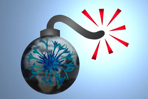 Negative AI concept. Image of a bomb about to explode, symbolizing the damage that AI-related discoveries will cause. Large copy space and clipping path.