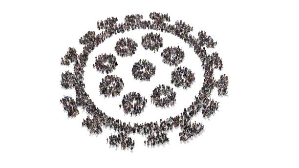 istock Crowd of people gather and form korona virus cell shape 1311230889