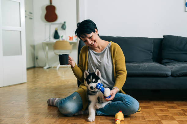 istock woman at home enjoying time with her dog 1311233214
