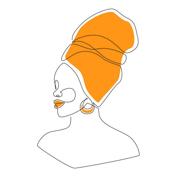 African woman face in one line drawing. Portrait of Beautiful woman in headwrap. Abstract modern Vector Illustration for logo, print, t-shirt, emblem, wall art African woman face in one line drawing. Portrait of Beautiful woman in headwrap. Abstract modern Vector Illustration for logo, print, t-shirt, emblem, wall art. african american woman stock illustrations