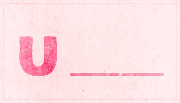 istock Red colored Upper case or capital alphabet or letter U followed by a blank line or dash over horizontal weathered pastel light pink coloured grunge wall textured grunge vector backgrounds 1311245005