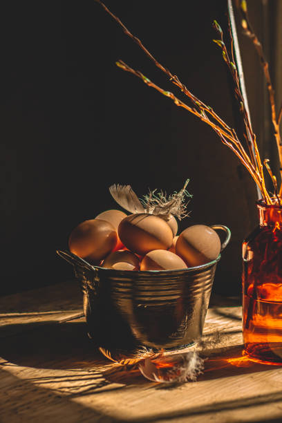 istock Homemade chicken eggs. Moody background. 1311250082