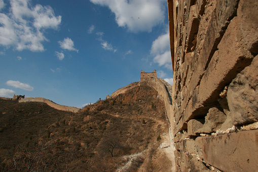 A close up of bricks of the Great Wall of China