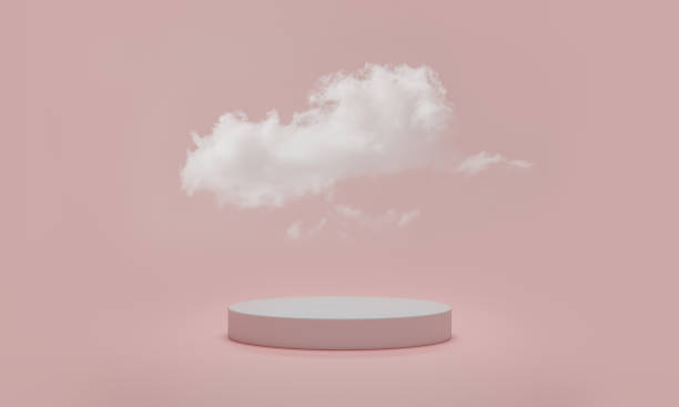 istock 3d rendering. Minimal podium scene with cloud on pink pastel background. 1311253524