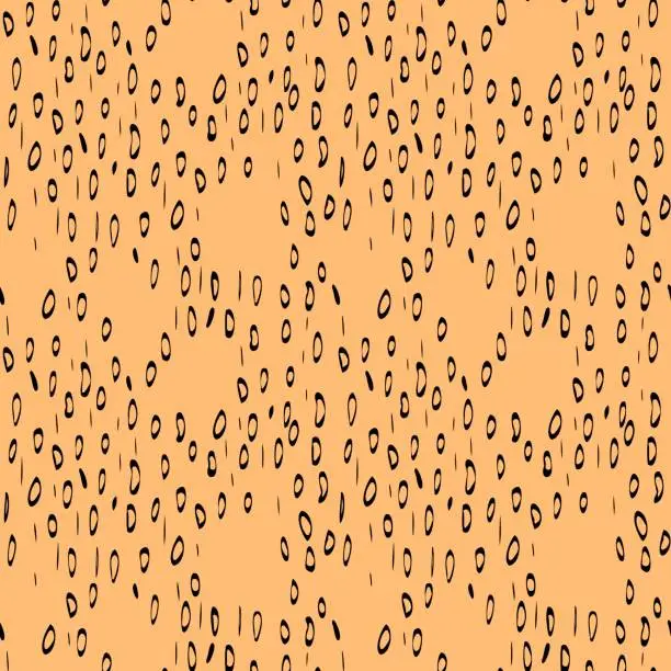 Vector illustration of Seamless pattern with black shapes on yellow background.