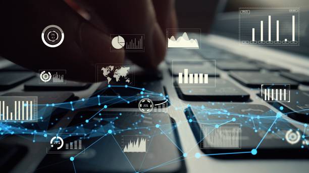 visual criativo de negócios big data e análise financeira no computador - complexidade - fotografias e filmes do acervo