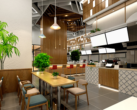 3d render of cafe restaurant interior