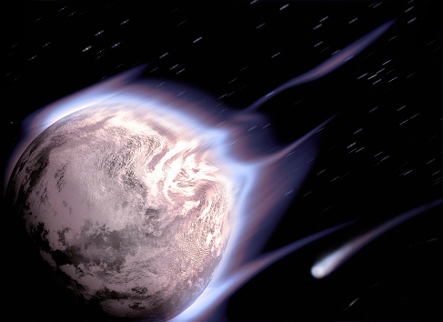 3D meteorite shower, planet asteroid motion