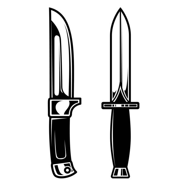 ilustrações de stock, clip art, desenhos animados e ícones de illustration of combat knives. design element for label, sign, emblem, poster. vector illustration - weapon dagger hunting hunter